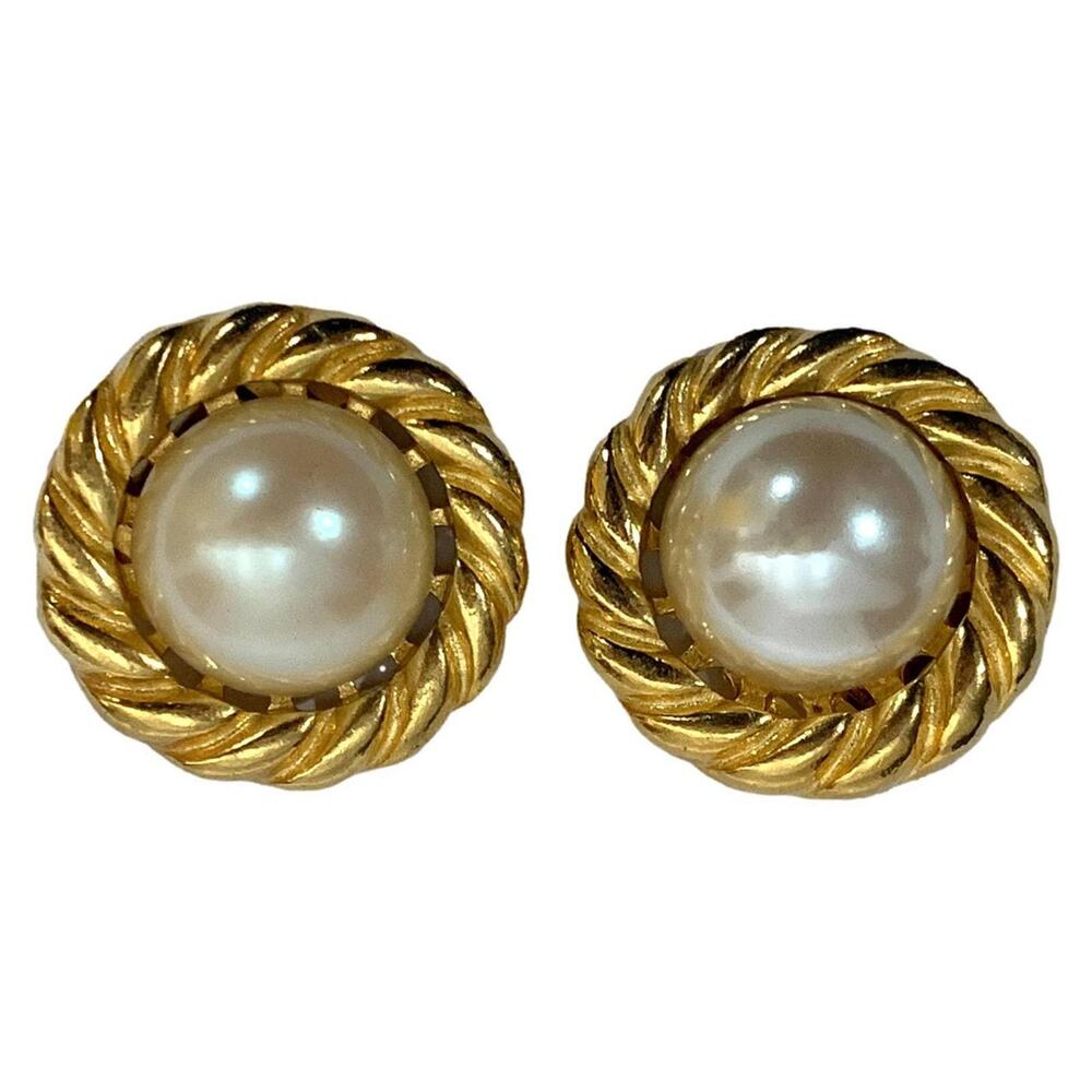 80s Large Baroque Gold and Pearl Shoe Clips - Picture 2 of 4
